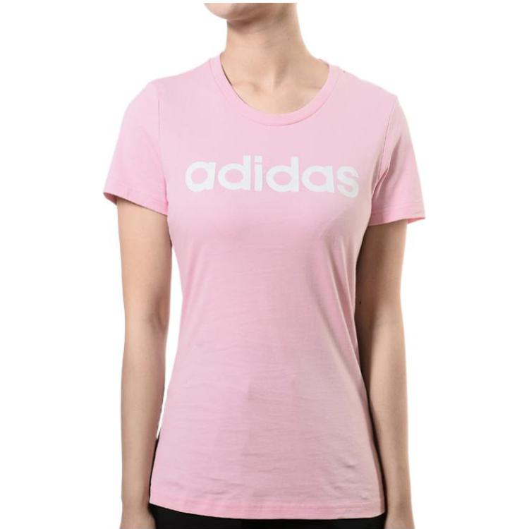 Adidas Letter Logo Print Loose Sports Crew Neck Short Sleeve T-Shirt Women Tops Pink DW7945