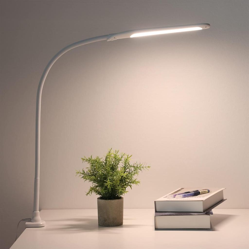 LED Desk Lamp with Clamp,Flexible Gooseneck Clamp Lamp,Dimmable,Touch Control 3 Color Modes,Eye-Care Table Light with Adjustable Arm,Architect Lamp