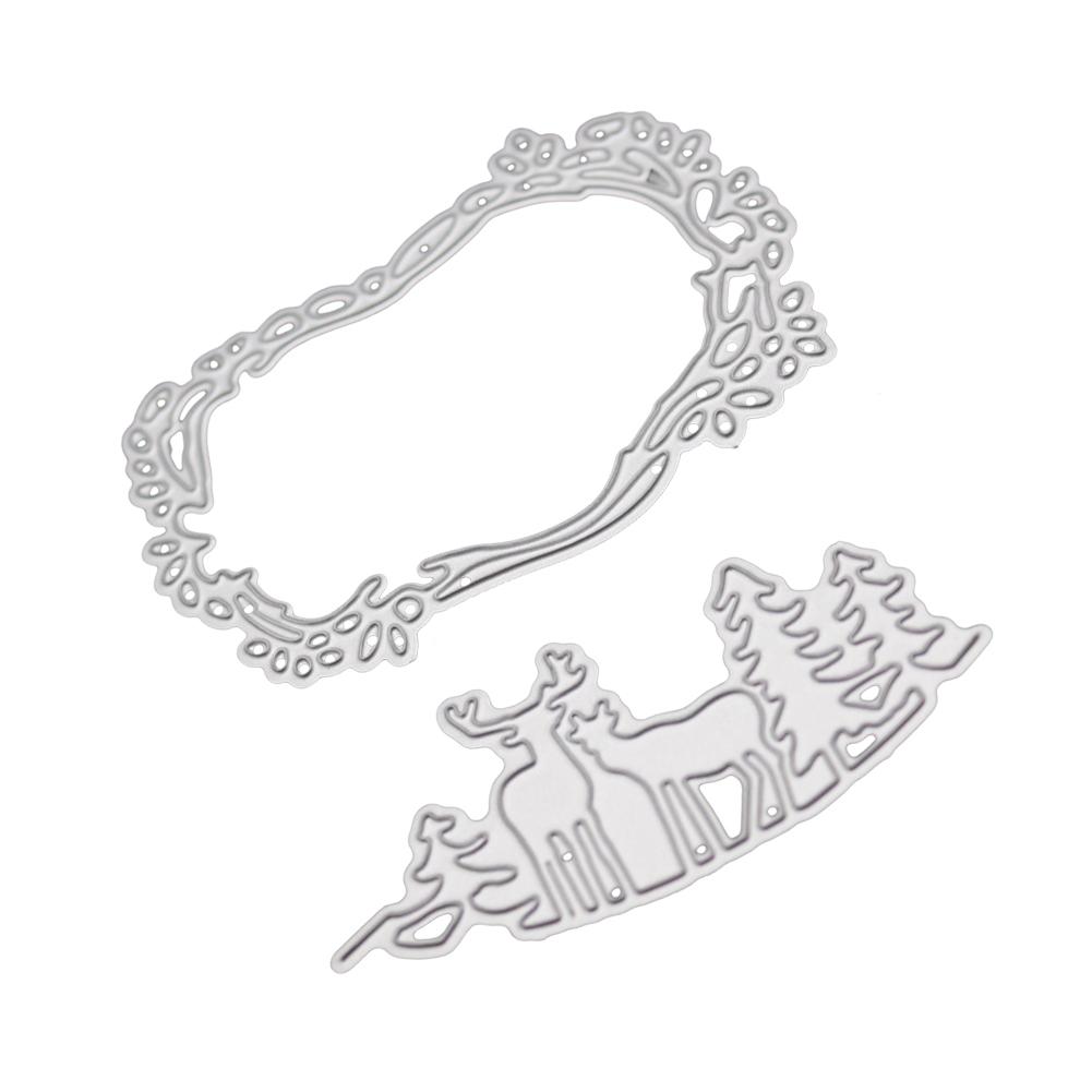 Oval Frame Christmas Deer Metal Silvery Stencil Embossing Cutting Dies For Diy Scrapbooking Paper Album Cards Making