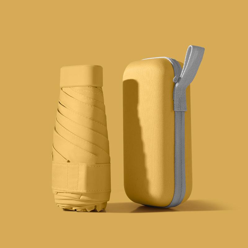 Compact Five-Fold Umbrella: Portable Pocket Sun Capsule with Black Glue Sunscreen, Ultra-Light for Sun and Rain.