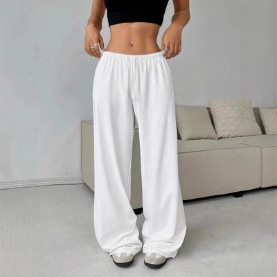 New Loose Straight Wide-leg Drawstring Elastic Mid-waist Slimming White Casual Sports Trousers
