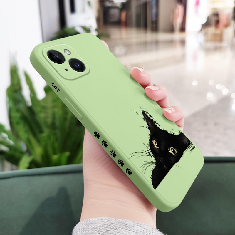 Cold Black Cat Phone Case For iPhone 16 15 14 13 12 11 Plus Pro Max Mini X XR XS Plus Liquid Silicone Cover