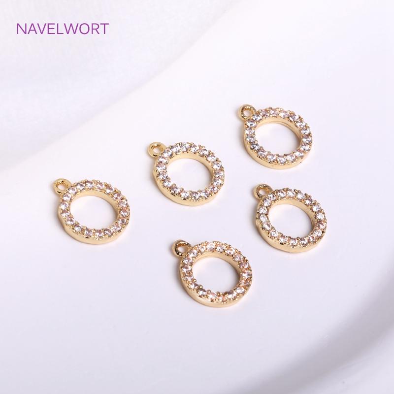 Inlaid Zircon 8mm Round Pendants 14K Gold Plating Brass Metal Hollow Circel Charms DIY Jewlelry Making Accessories