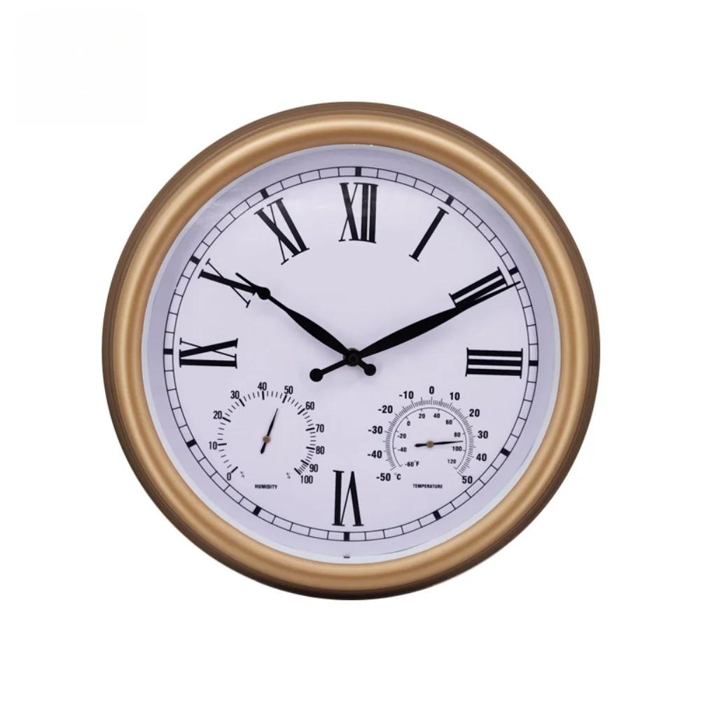 Wall Clock 15 Inch Silent With Temperature Humidity Battery Operated Waterproof Outdoor Garden Thermometer Hygrometer