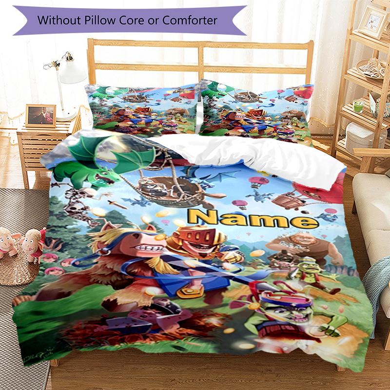 3pcs Custom Name Clash Royale Bedding Set Duvet Cover Closure Includes 1 Duvet Cover & 2 Pillowcases, Soft and Comfortable for All Seasons.