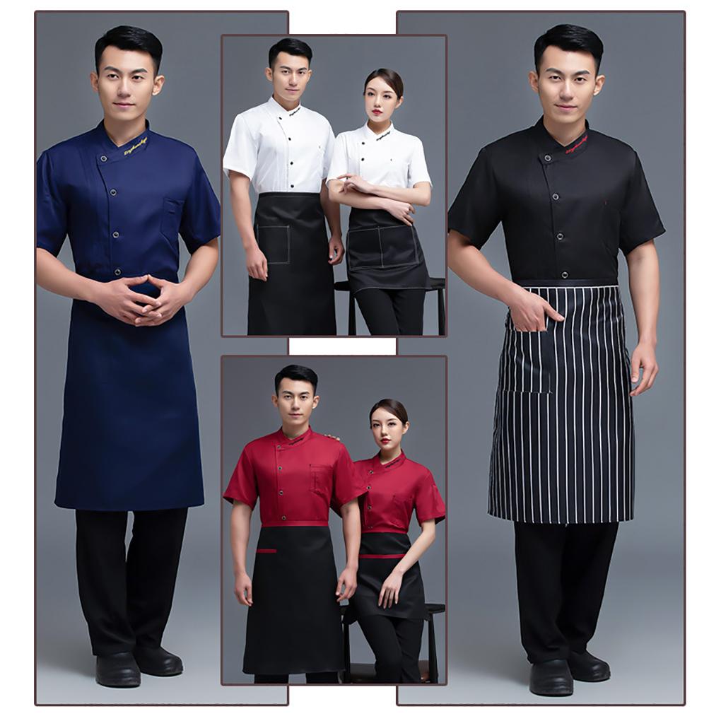 Blouse de chef manches courtes lettre uniforme de chef boutons plissé costume traiteur mode fournitures de cuisine pour bar à café