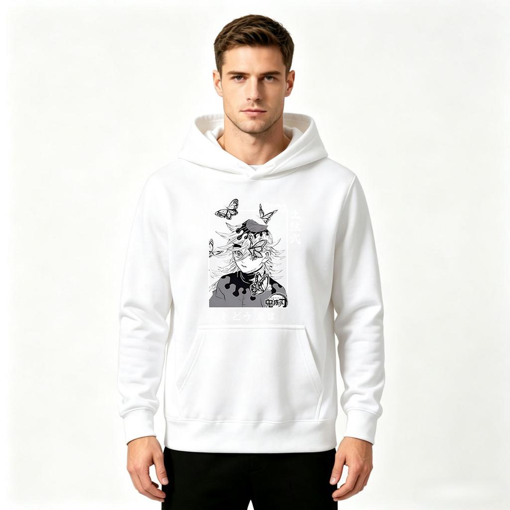 Anime Demon Slayer Doma Print Men Pullover Hoodie Casual Long Sleeve Sweatshirt
