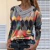 Women Tie-dye  Printed  Embroidery Collar Long Sleeve Pullover Blouse Tops