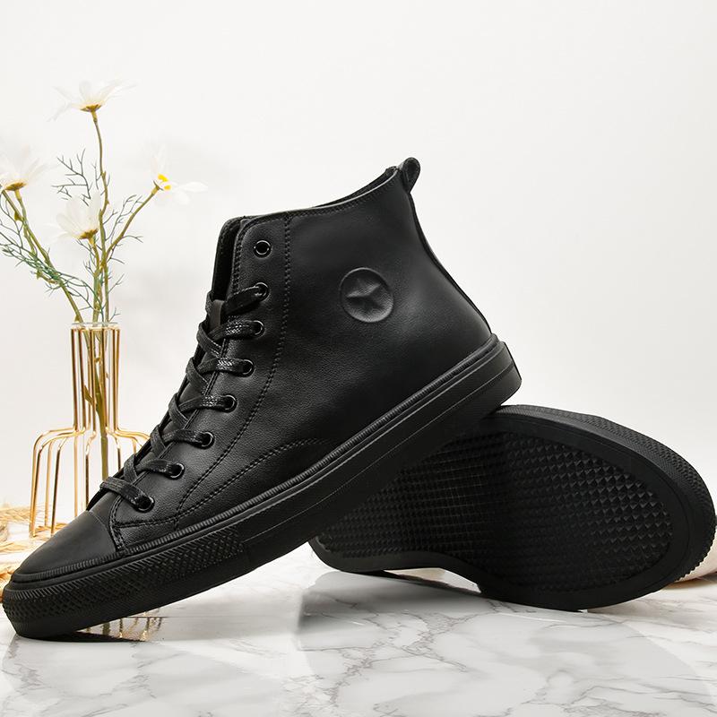2025 přímá dodávka podzimní a zimní pánská vysoká obuv trend s černými botami ležérní středně vysoká kožená obuv
