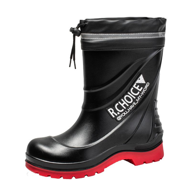 Buty przeciwdeszczowe męskie wędkarskie nadmorskie antypoślizgowe wodoodporne buty średniej długości ze ściągaczem aksamitne ciepłe kalosze gumowe buty ochraniacze