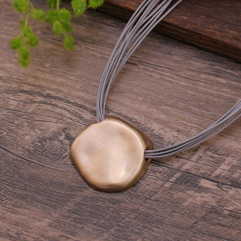 Geborsteld Zilver Leer Touw Hanger Onregelmatig Hand Geborsteld Verguld Vrouwen Magnetische Gesp Ketting