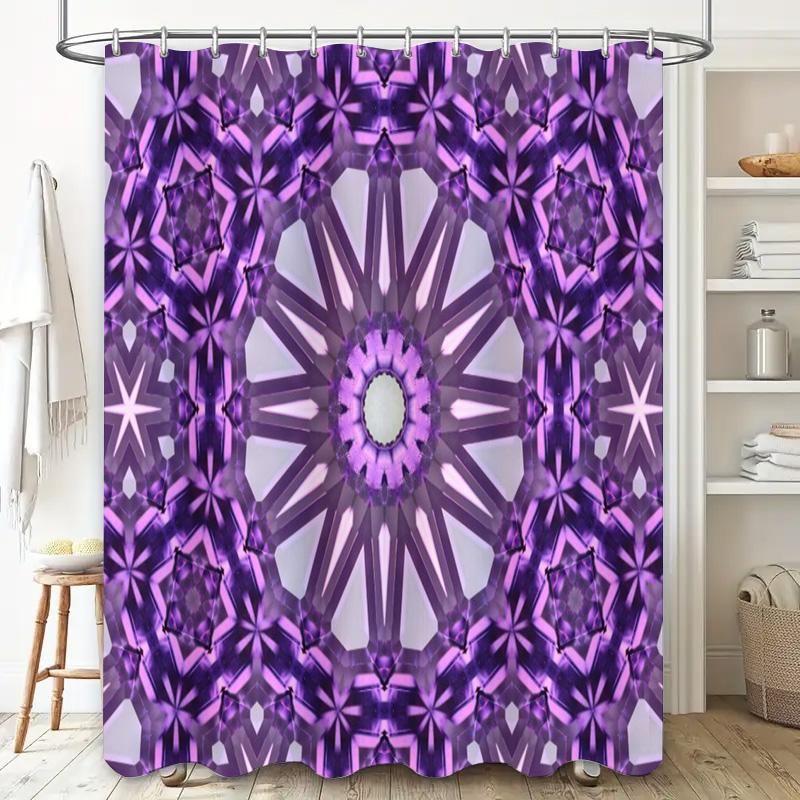 Purple And White Waterproof Shower Curtain With Unique Geometric Pattern Bath Decor For Modern Bathroom