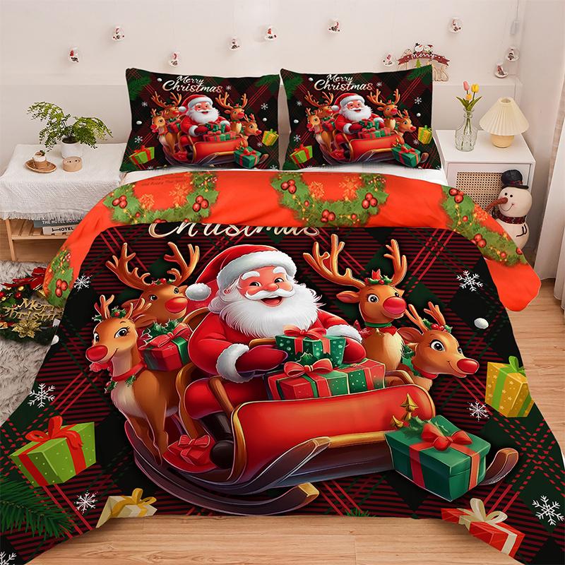

3шт Рождественский мультяшный пододеяльник Kawaii Elk Интересный Старик комплект постельного белья (1Пододеяльник и 2Наволочки) Без наполнителя/сердечника EUsingle135x200cm