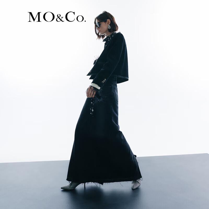 MO&Co. Women's High-Waist Ripped Denim Skirt