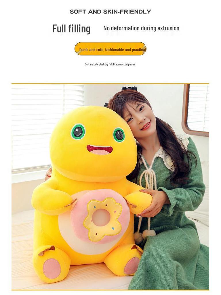 Adorable Yellow Milk Dragon Donut Pillow - Plush Toy for Relaxation