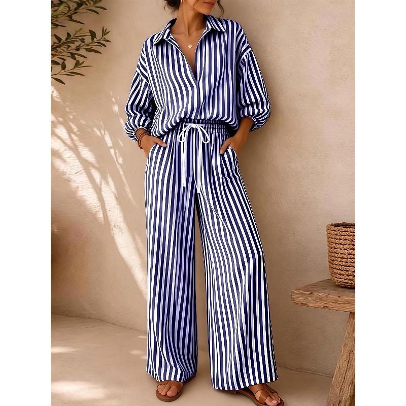 GMXIA Women's Fashion Casual Autumn Winter Long Sleeve POLO Neck Pants Suits