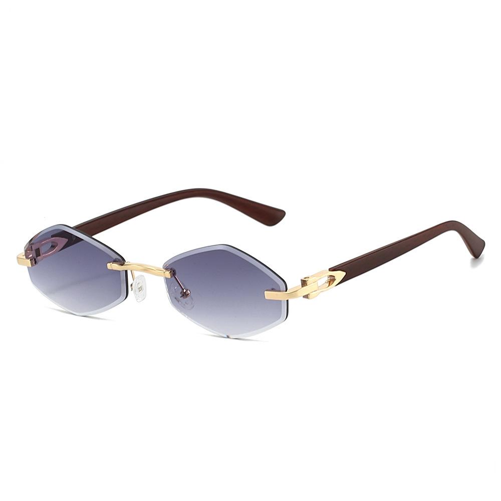 New frameless trimmed sunglasses, European and American retro small frame sunglasses, wood grain legs, trendy street glasses