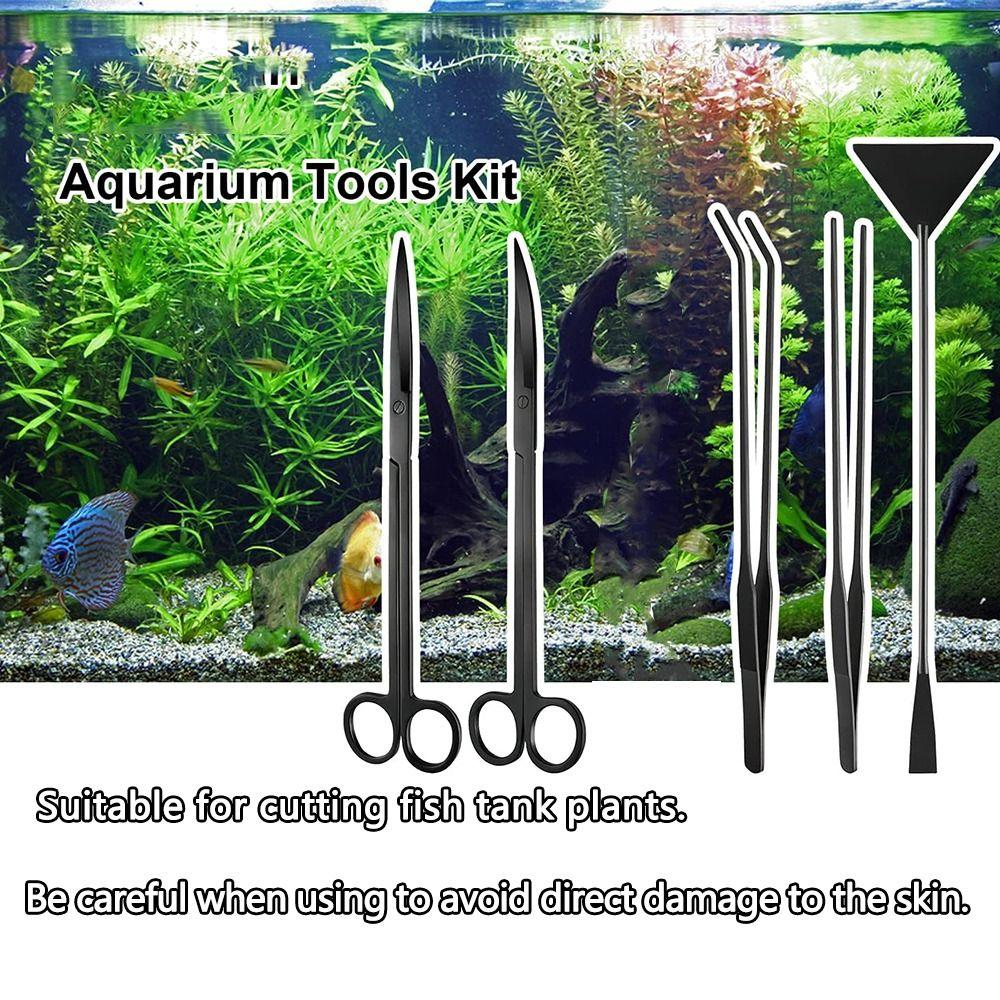 

3/4/5Pcs Straight Curved Aquascape Tools Kit Aquarium Maintenance Tools matte silver-4pcs