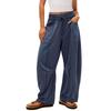 Women's Elastic Drawstring High Waist Stitch Detail Pocket Wide Leg Loose Casual Long Pants Summer Daily Jogger Trousers