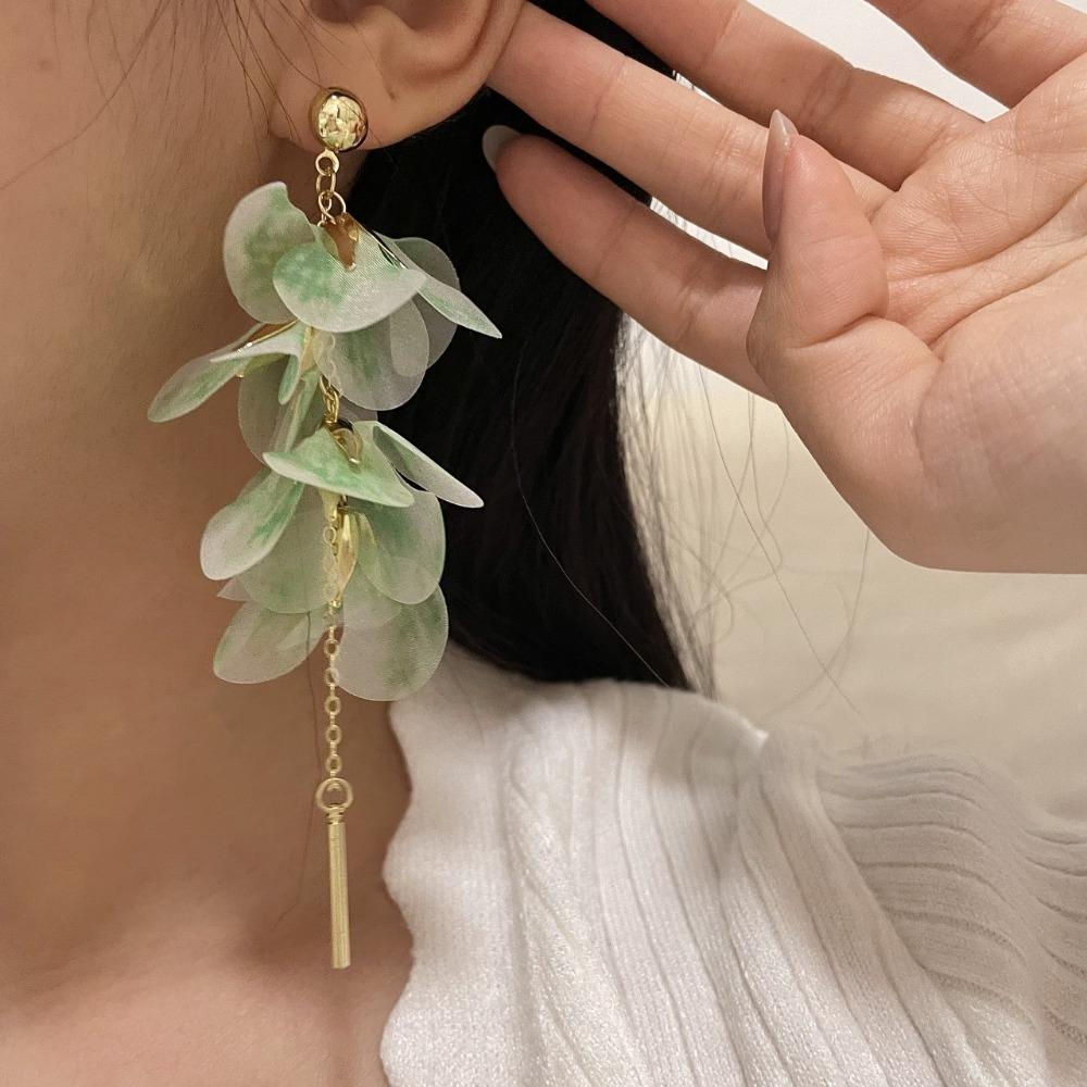 Exaggerated Big Flower Long Tassel Earrings Temperament Stud Earrings Women Earrings  Jewelry Gifts