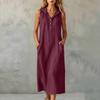 Women's Fashion Color Hooded Buttoned Pocket Sleeveless Casual Loose Dress