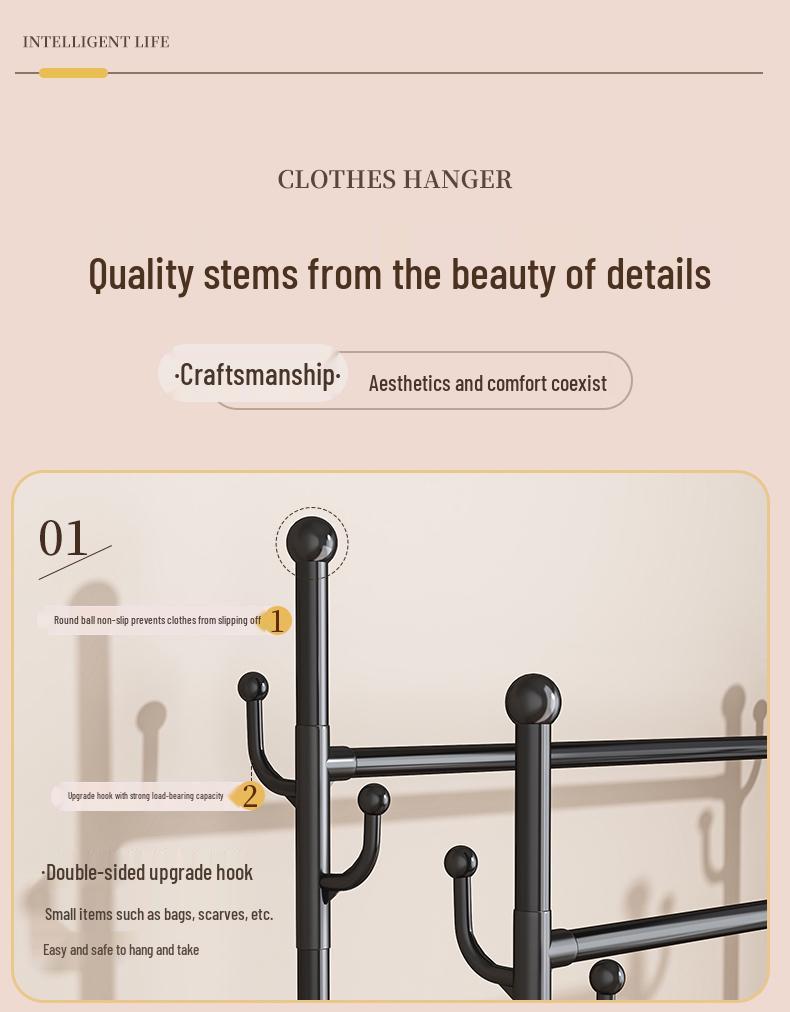Floor-Standing Balcony Clothes Rack, Indoor Hat Holder, Simple Bedroom Storage, and Hanging Pole.