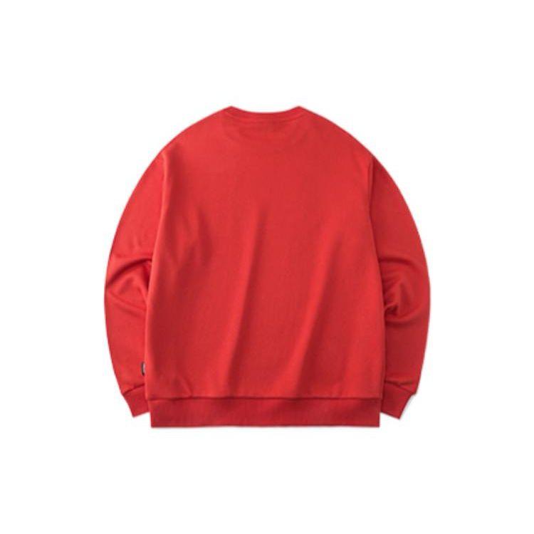 Anta Solid Color Logo Print Crew Neck Long Sleeve Sweatshirt Unisex Tops Red 952218764-6