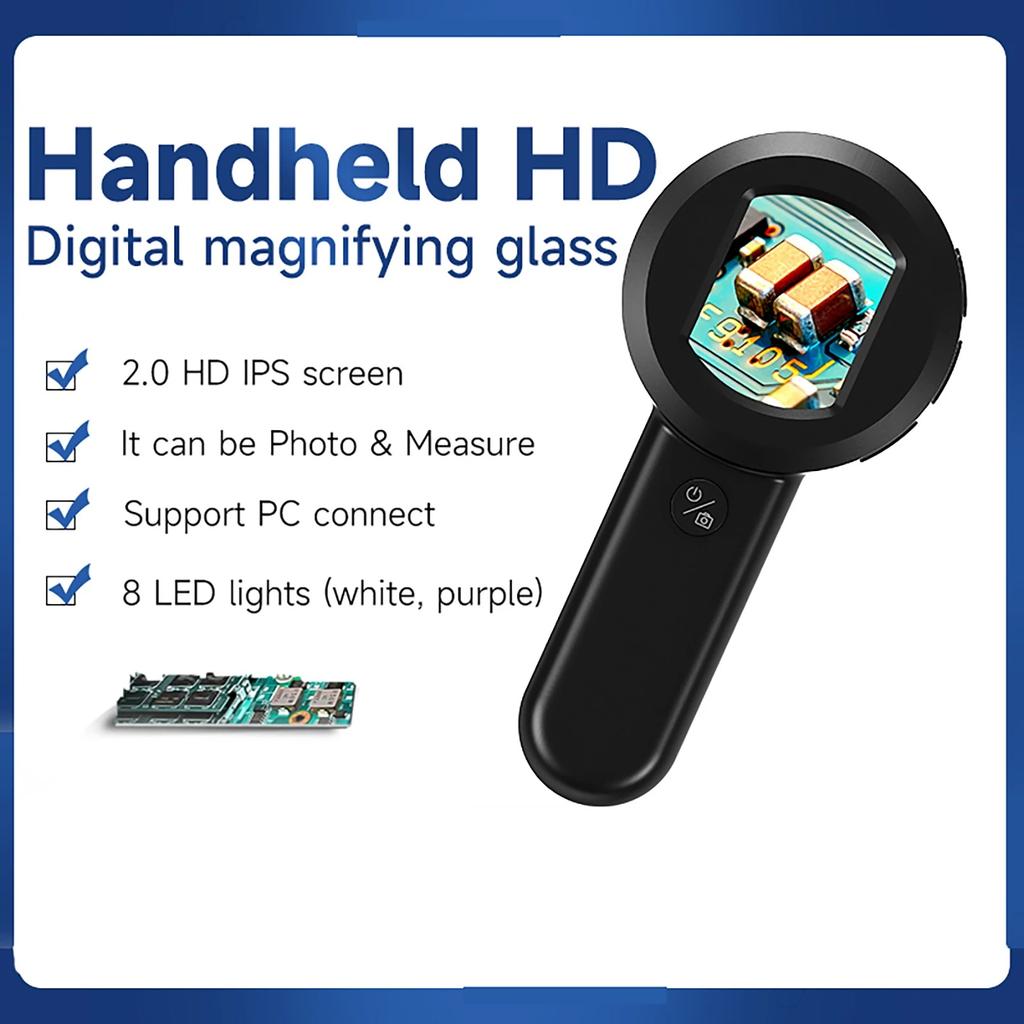 Handheld Hd Digital Microscope 50x Reading Loupe With 8 Led Light Rechargeable 2 Lighting Modes For Educational Science Kit Toys