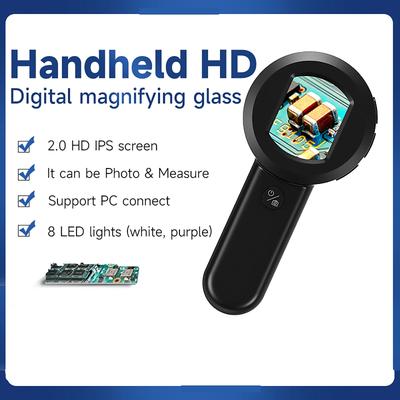 Ruční HD digitální mikroskop 50x Lupa na čtení s 8 LED světly Nabíjecí 2 režimy osvětlení Pro vzdělávací vědeckou sadu Hračky