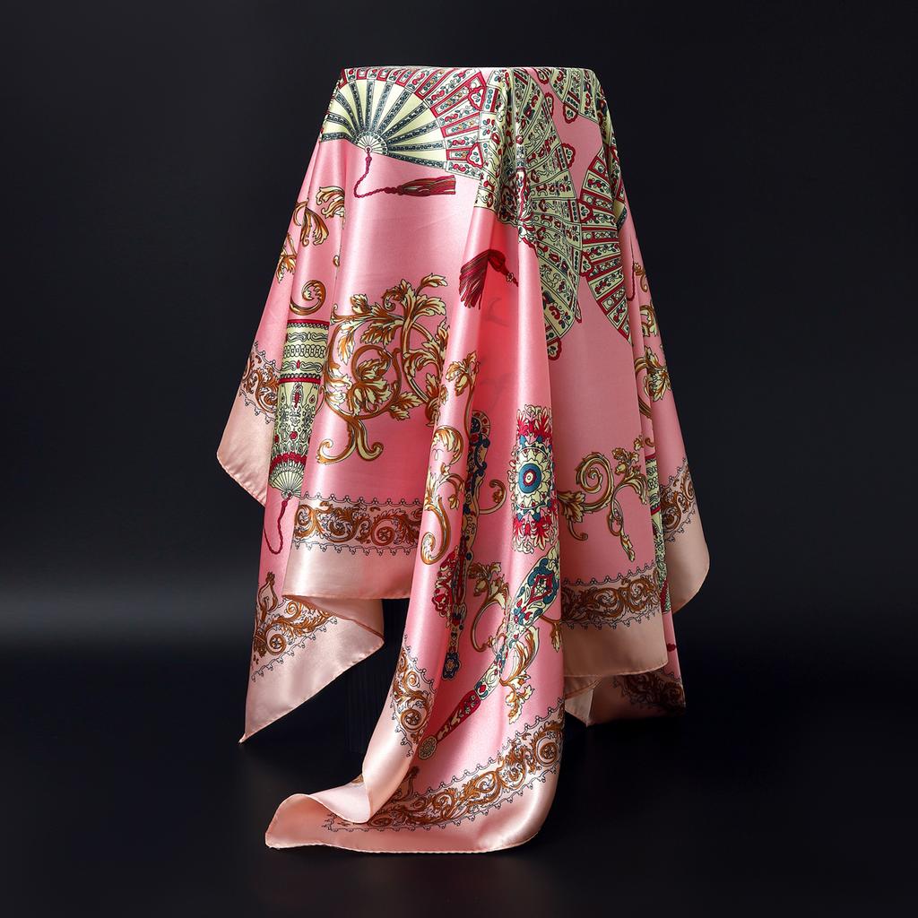 Fashion Square Silk Scarf Women Headband 90*90cm Print Neck Scarfs Office Hair Band Hand Kerchief Female Bandana Headwear