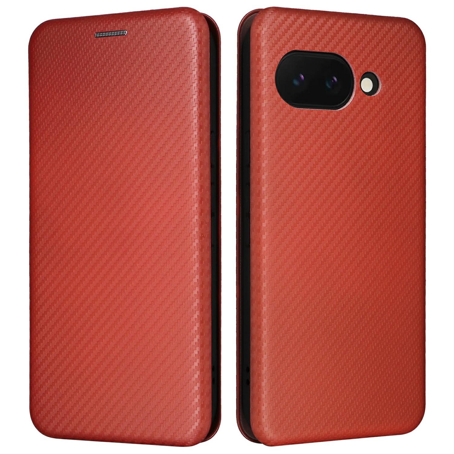 

Для Google Pixel 9a Чехол Текстура углеродного волокна Ударопрочный Кожаный чехол для телефона из ПУ Brown