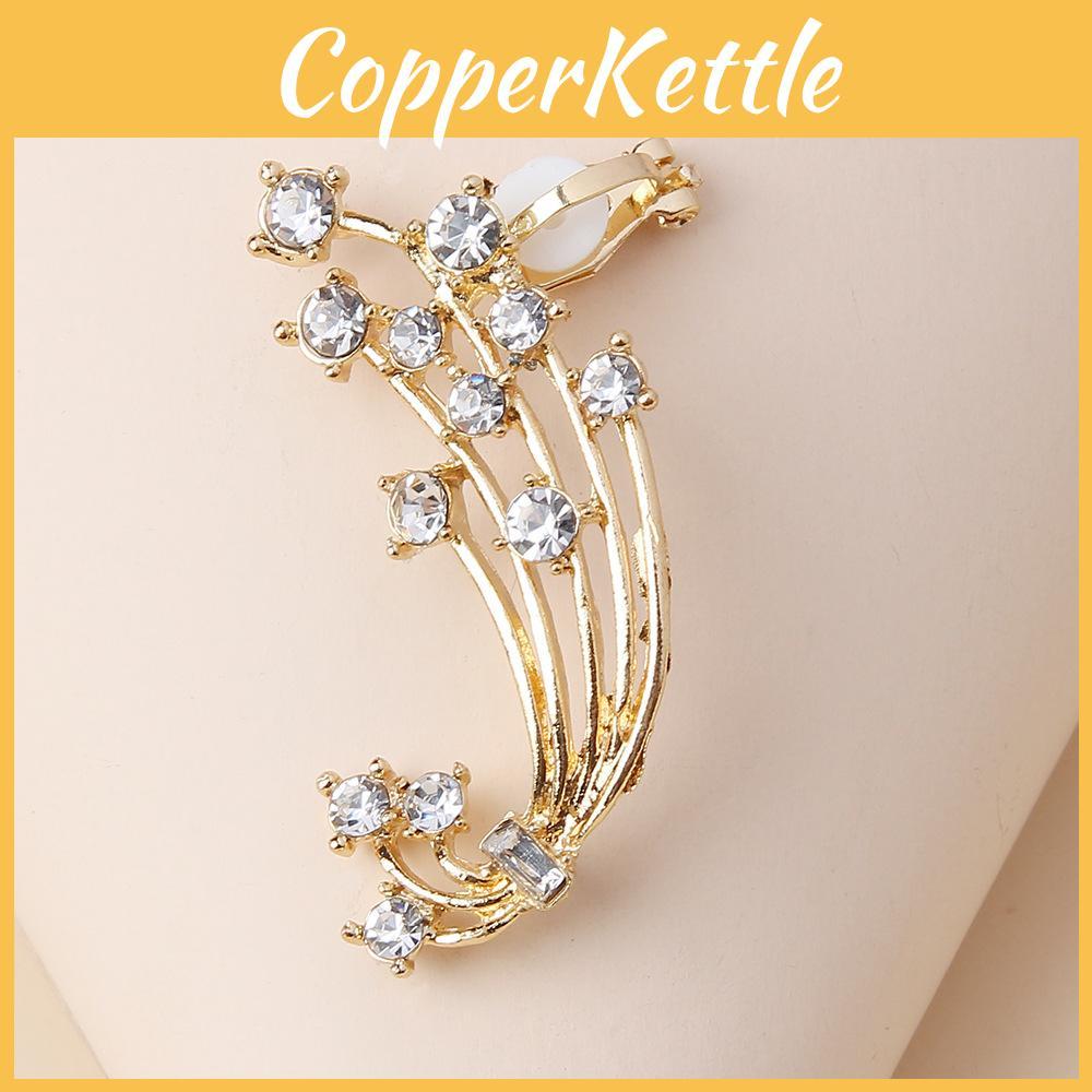 Gold Fashion Tone Flower Earrings With Rhinestone For Wedding Or Celebration