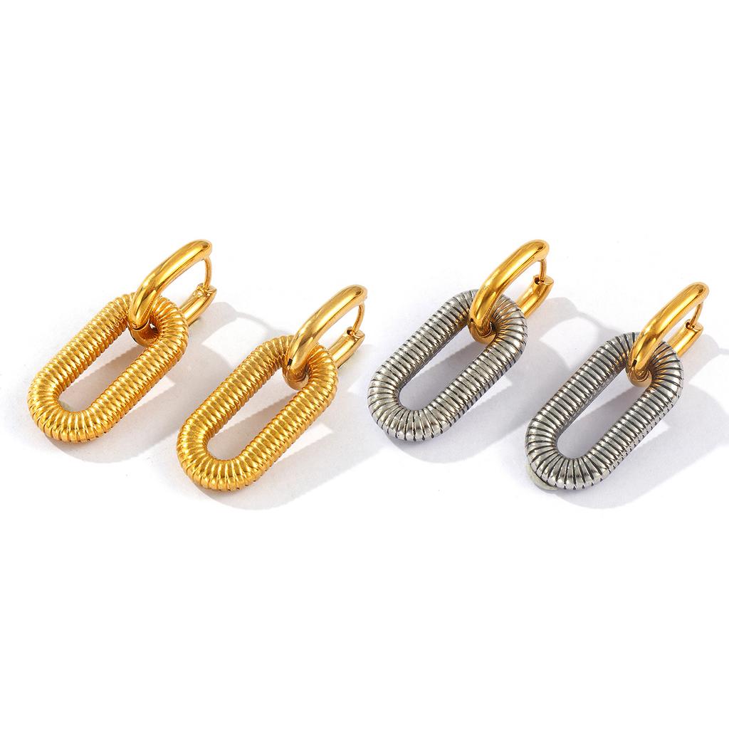 1 Pair Dainty Exquisite Multicolor 304 Stainless Steel Oval Earrings For Women Gift 3.5cm X 1.3cm, Post/ Wire Size:1mm(18 Gauge)