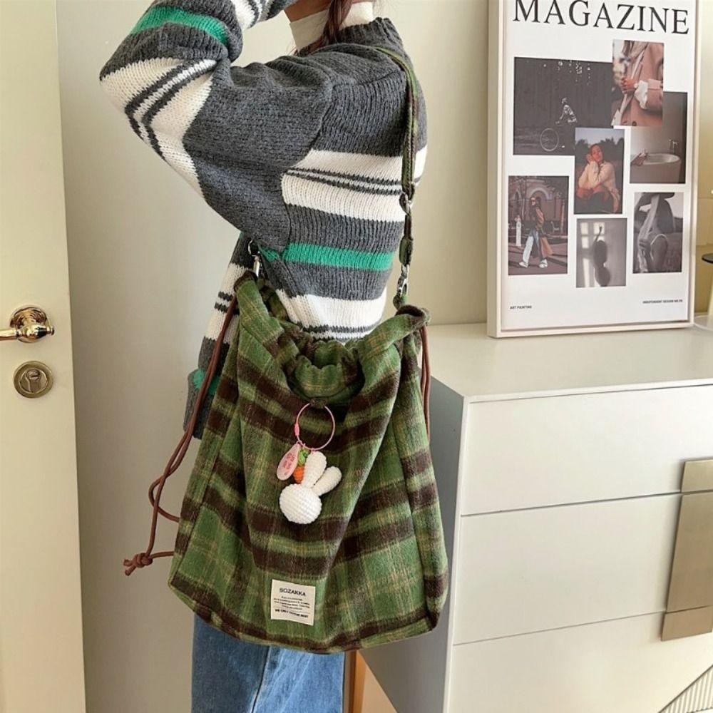 

Korean Style Plaid Drawstring Backpack Large Capacity Y2k Schoolbag Checkered Drawstring Bag Women