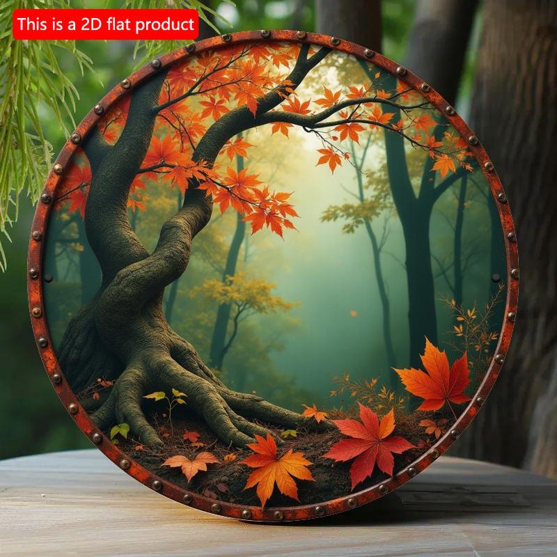 2d Flat 20*20cm Wooden Forest Leaf Wooden Wall Art, Retro Style Home Decor, with Vibrant Autumn Leaf Design, Perfect for Porch, Living Room, Bedroom