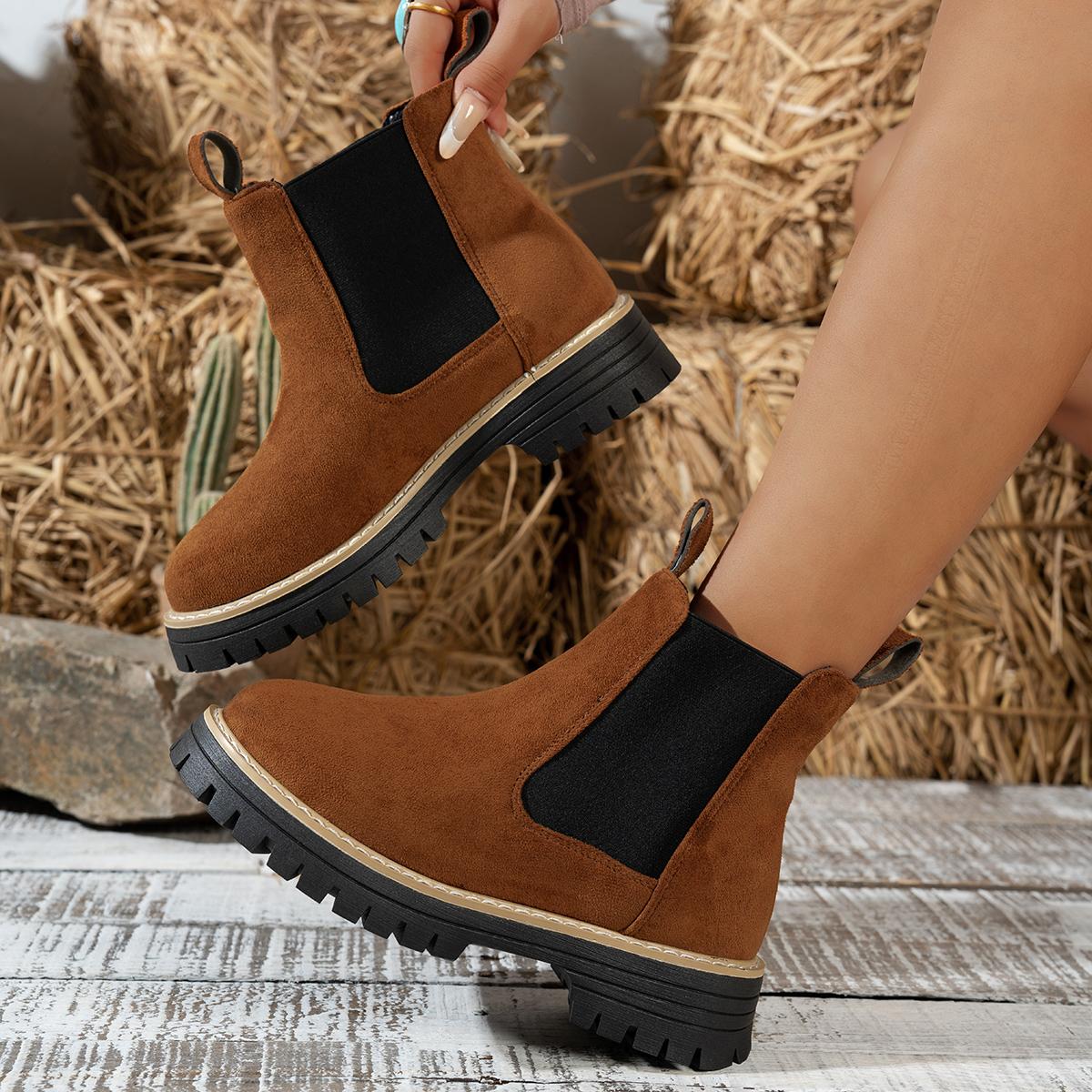 

Fashionable New Elegant Plus Size Work Boots Winter Round Toe Comfortable Suede Anti Slip Casual Riding Boots for Women Comfortable Soft Sole Non slip 36