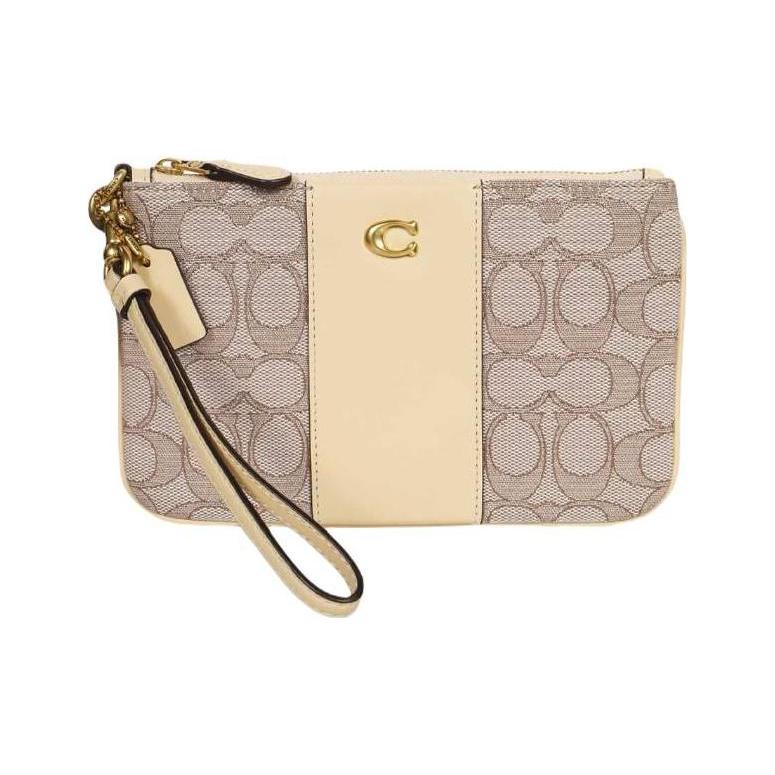 New COACH Wristlet Cotton With Cow Leather Clutch Women's Beige CI190-B4SHG