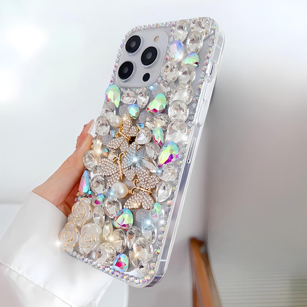 Glitter Bling Rhinestone Butterfly Rose Phone Case For XiaoMi 15 Ultra 14 Pro 14T 14A Plus 13 Lite 13T 12 12T 12S 12X 5G