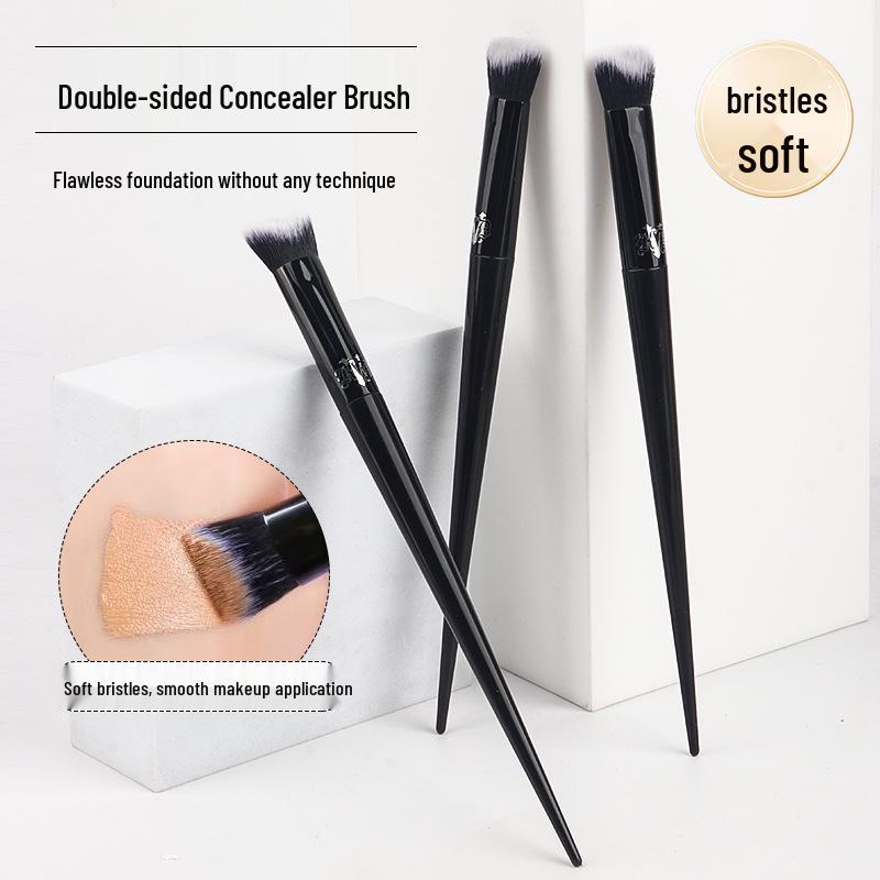 Dual-Sided Sloped Concealer & Powder Brush: Portable Multi-Use Tool for Eyeshadow, Blush, and Foundation.