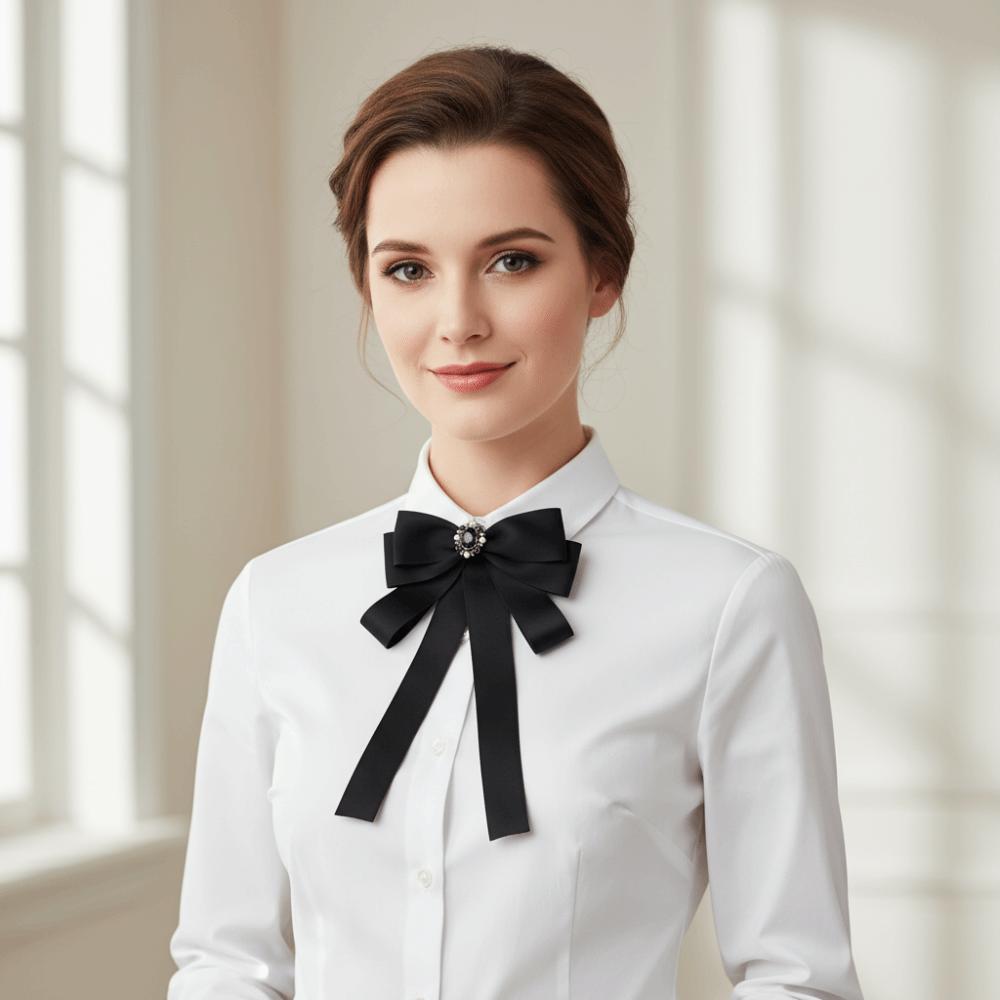 Pearl Black Ribbon Pin Beads Ribbon Badge Brooch Sweet Black Bow Necktie Parties