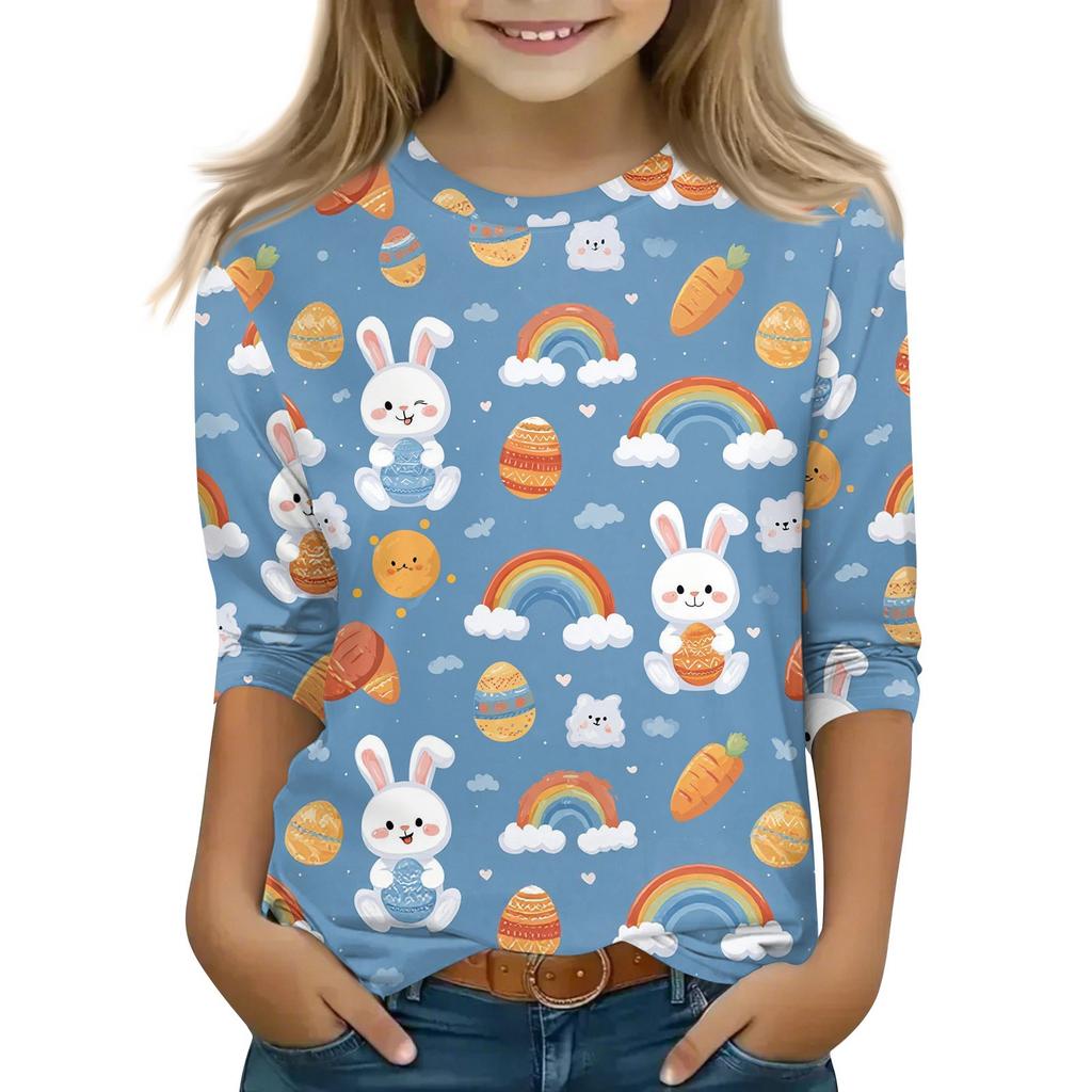 Kinder 3/4 Ärmel Tops Casual Print T Shirt Rundhals Pullover Bluse