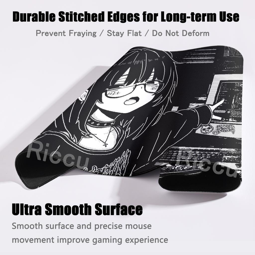 Podložka pod myš pro anime dívku XXL Pixel Černobílá Podložka pod myš Dekorace stolu Podložka na klávesnici Kancelářské potřeby XXL Podložka na PC stůl E-sportový koberec