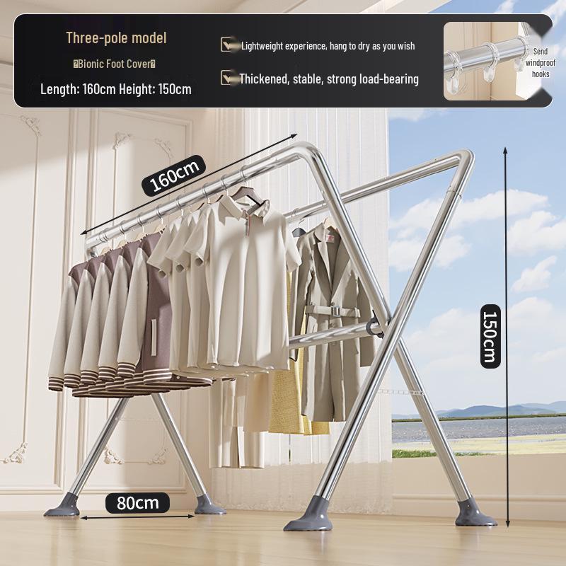 Sturdy Stainless Steel Clothes Drying Rack with Single Rod for Indoors and Outdoors