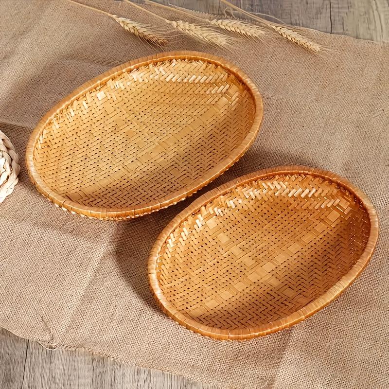 5pcs/Set, Oval Bamboo Storage Basket, Hand-Woven Rustic Tray Baskets, Sundry Storage Tray Bamboo Basket,Fruit Vegetable Serving Baskets,Baskets,Bins