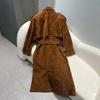 Women's Brown Handmade Trench Coat Party Genuine Casual Suede Lambskin Leather