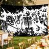 Dark Skull Flame Hanging Cloth Black and White Comic Style Hell Skull Tapestry Wall Hanging Home Decor
