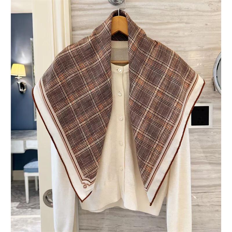 NINA SOLOR Wool Plaid Double-Sided Square Scarf