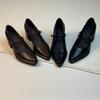 Cowhide Version~ Black Thin Leather Mary Jane Shoes Women's Cm Thick Heel Pointed Head Shallow Mouth One-word Buckle Single Shoes High Heels