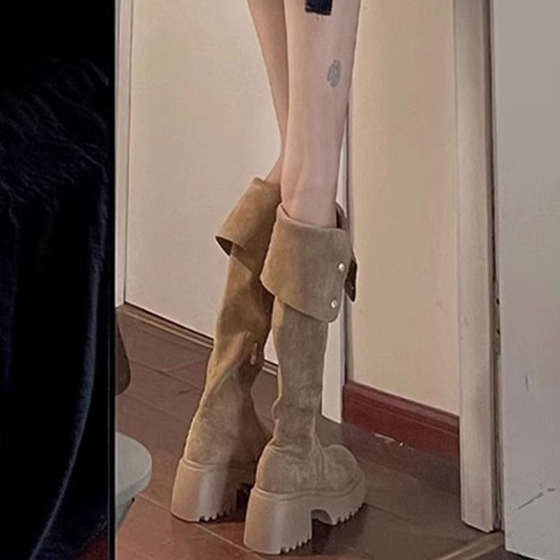 

Women s Khaki Suede Over-the-Knee Boots - Chunky Heel, Thick Sole, Versatile, Western Style for Spring & Autumn 50