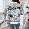 Women Vintage Nordic Style Long Sleeve Knit Sweater Snowflake Pattern